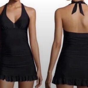 Love Your Assets by Sara Blakely Spanx Swim Dress Large Black Ruched Halter